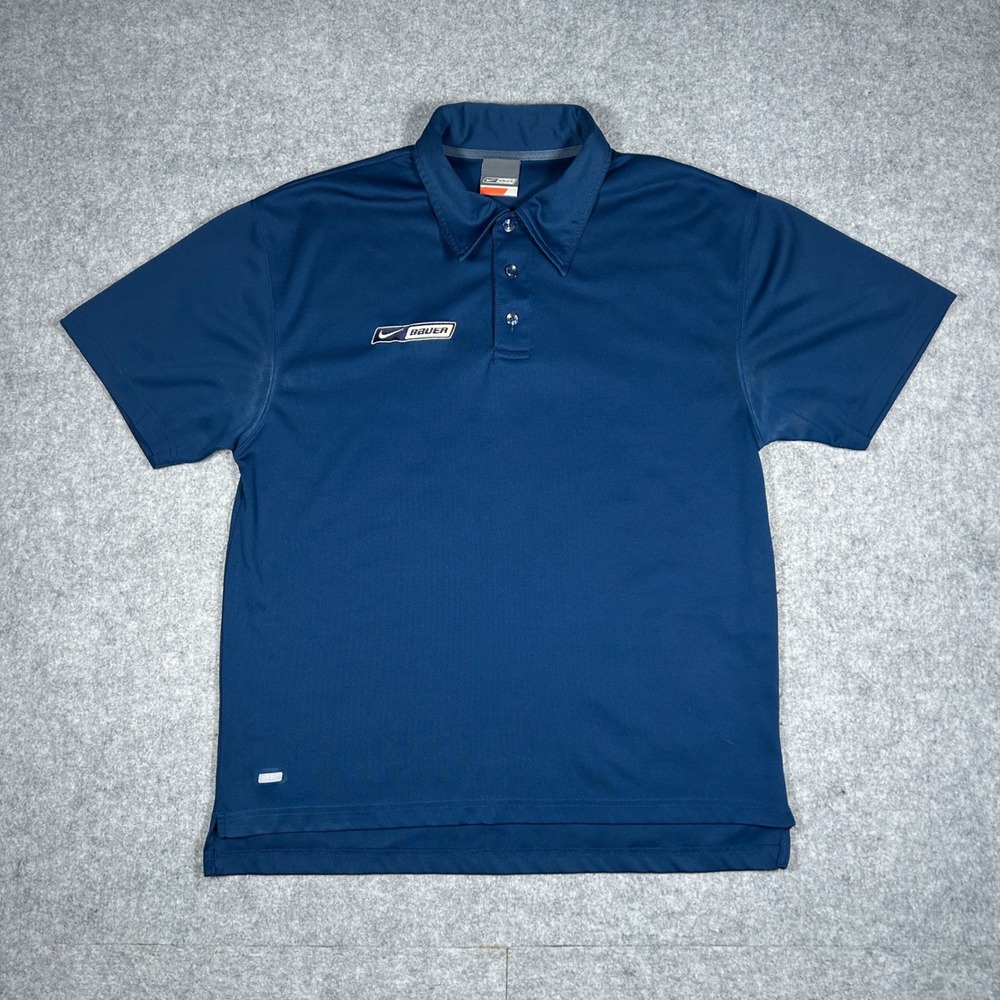 Vintage‎ Nike X Bauer polo shirt Mens Medium Blue dri fit breathable logo